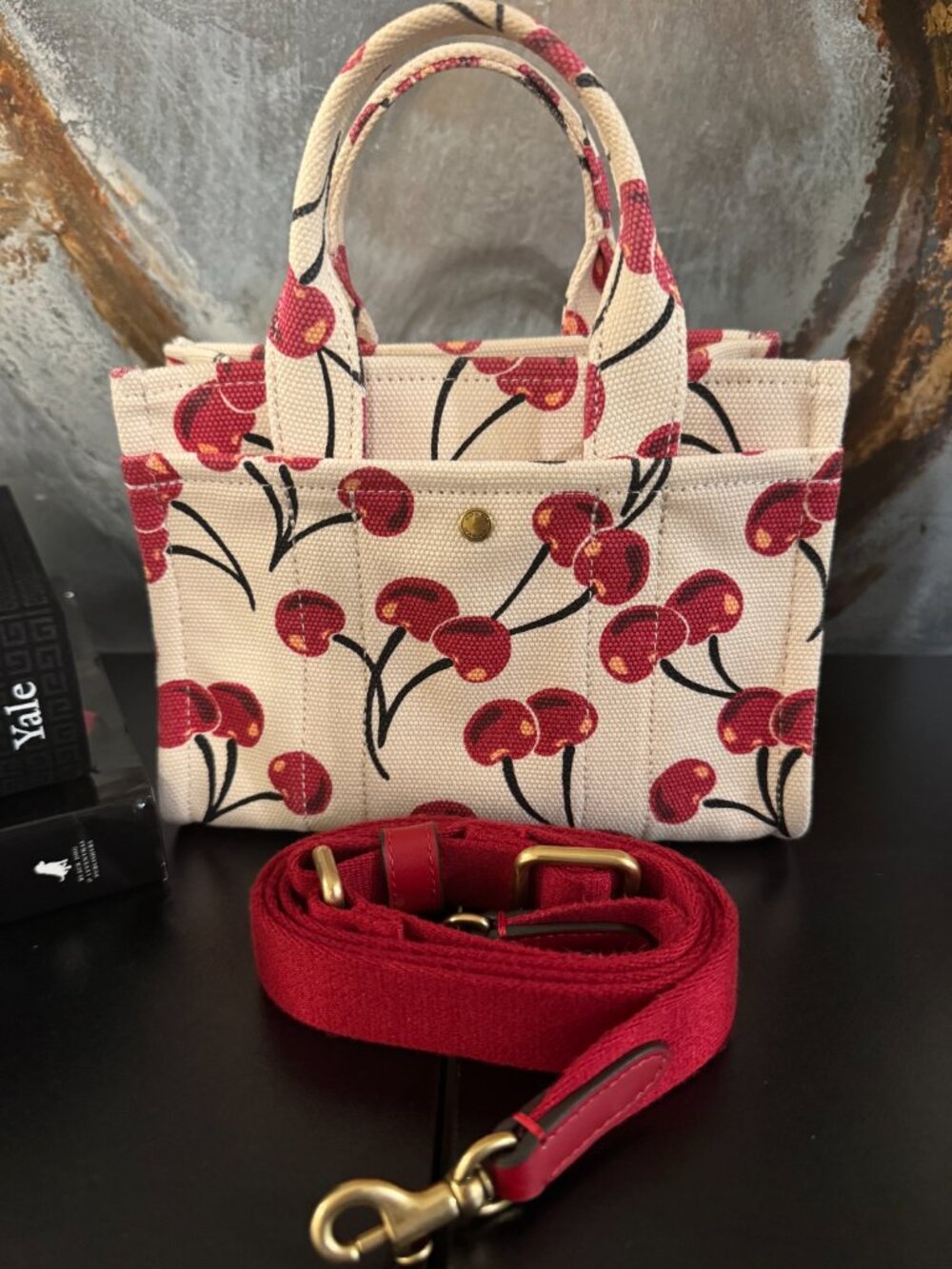 COACH Cargo Cherry Print Canvas Tote Bag - Picture 3 of 4